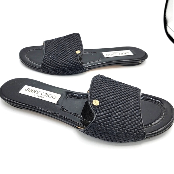 Jimmy Choo Shoes - Jimmy Choo London Black Woven Fabric Nanda Flat Slides Size 36.5 / 6.5
